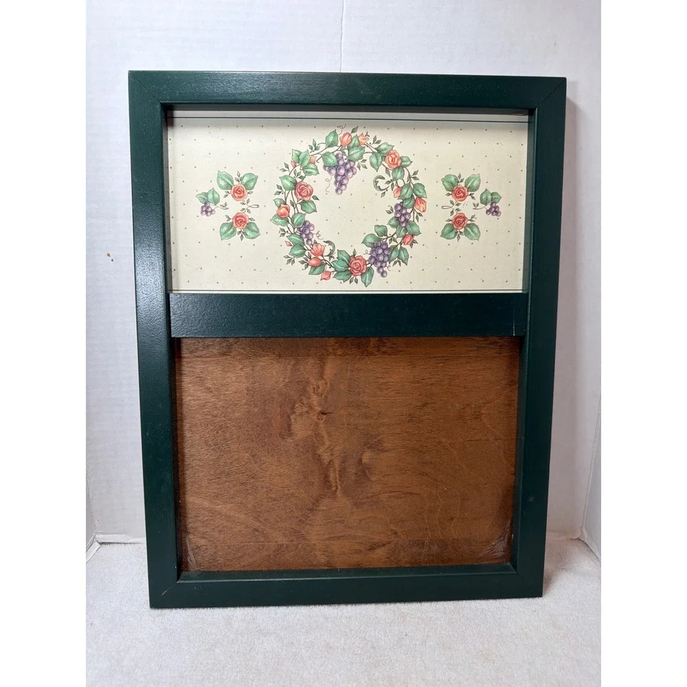 Vintage Wall Decor Calendar Holder Wood Frame Large Green Floral Grape Wreath